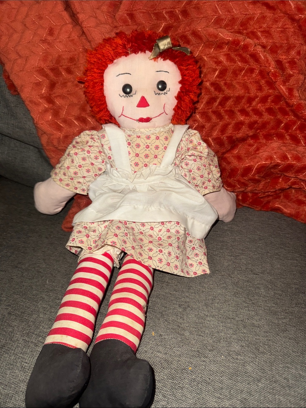 Vintage Raggedy Ann Doll Collectible 22" Classic Stuffed Fabric Toy with Pinafor